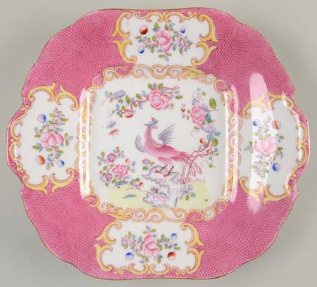 Cockatrice Pink (Smooth, Globe Backstamp) Square Handled Cake Plate