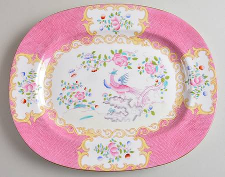 Cockatrice Pink (Smooth, Globe Backstamp) 12" Oval Serving Platter