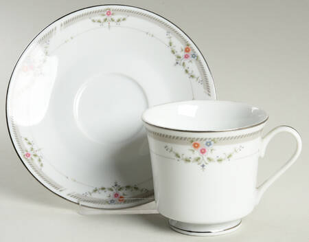 Springtime Grey (Platinum Trim) Footed Cup & Saucer Set