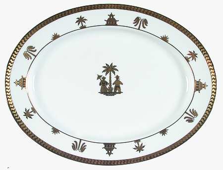 Chinese Garden Gold 14" Oval Serving Platter