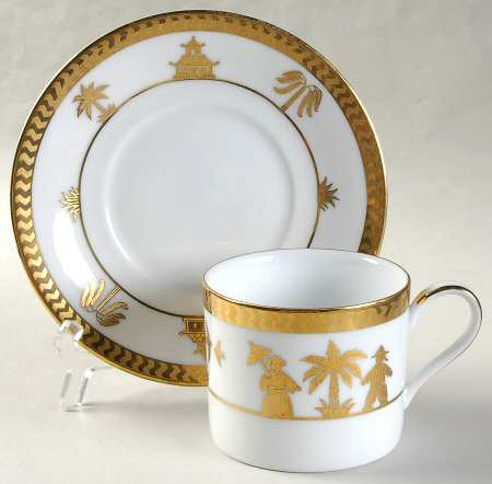 Chinese Garden Gold Flat Cup & Saucer Set