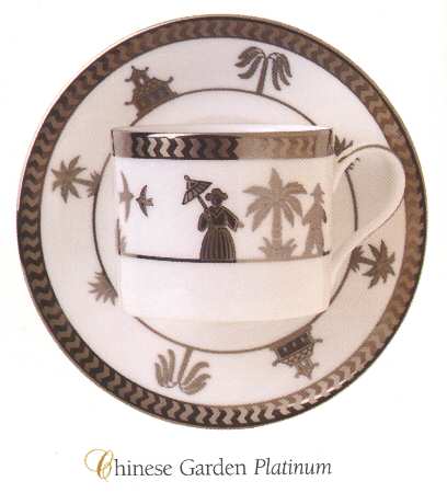 Chinese Garden Platinum Flat Cup & Saucer Set