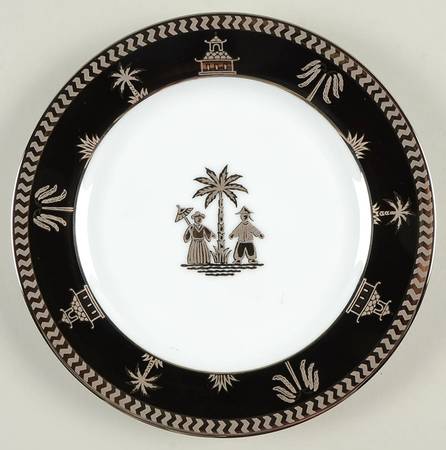 Chinese Garden Black & Platinum Salad Plate
