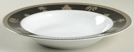 Chinese Garden Black & Platinum Large Rim Soup Bowl