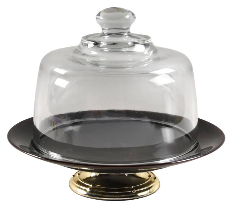 Platinum Crown 6 1/2"-7 1/2" Footed Cheese Plate w/ Glass Dome HC