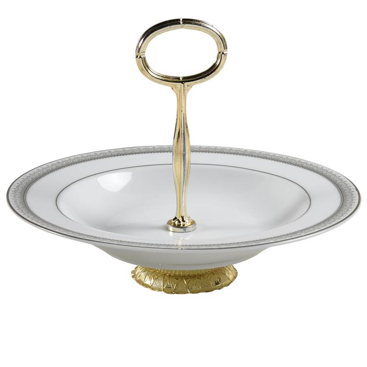 Platinum Crown 6"-7" Handled Footed Nut Dish HC