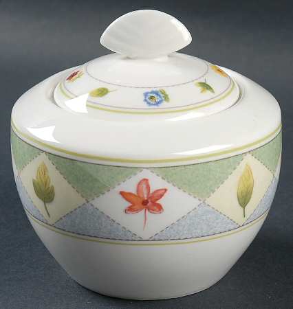 Wood Flowers Sugar Bowl & Lid