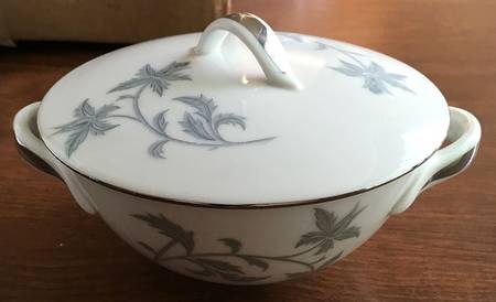 Blue Brocade Sugar Bowl & Lid