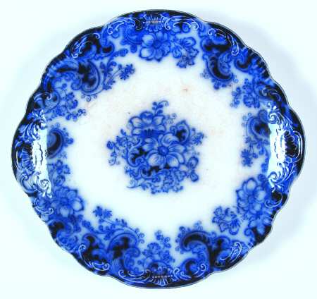 Ormonde Flow Blue (Scalloped and Embossed) Handled Cake Plate