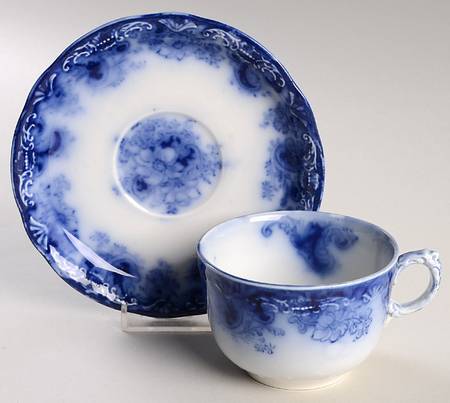 Ormonde Flow Blue (Scalloped and Embossed) Flat Cup & Saucer Set