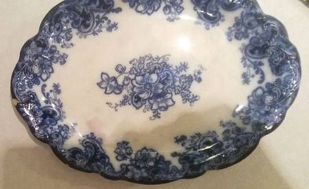 Ormonde Flow Blue (Scalloped and Embossed) 16" Oval Serving Platter