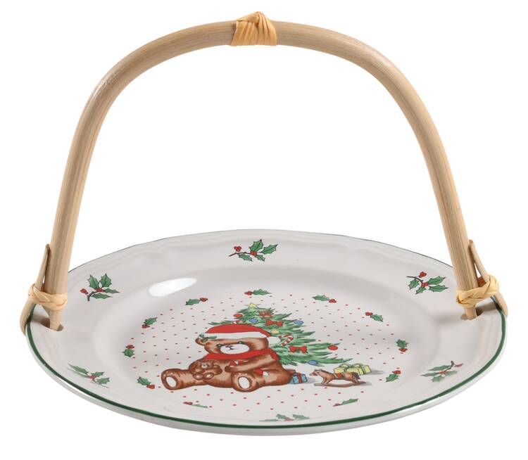 Christmas Tree Bear 5 3/8"-5 5/8" Bamboo Handled Serving Plate  HC