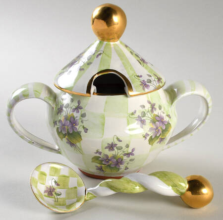 Sweet Pea Sugar Bowl & Lid W/Spoon