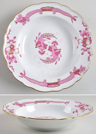 Dragon Pink (Gold Accent) Large Rim Soup Bowl