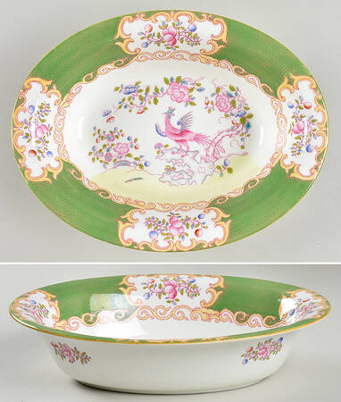 Cockatrice Green (Smooth, Wreath Backstamp) 10" Oval Vegetable Bowl