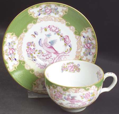 Cockatrice Green (Smooth, Wreath Backstamp) Flat Cup & Saucer Set