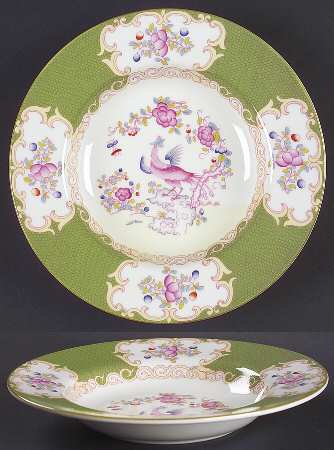 Cockatrice Green (Smooth, Wreath Backstamp) Large Rim Soup Bowl