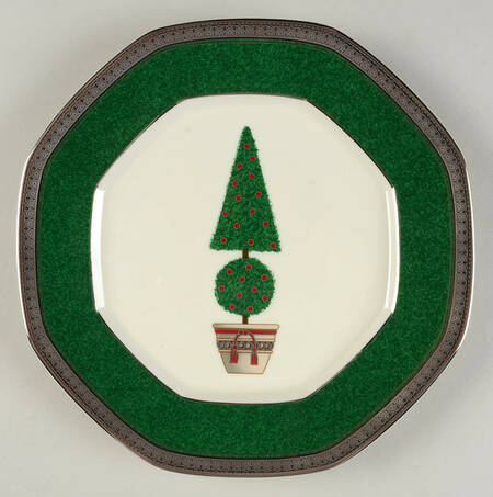 Topiary (Platinum, Green Band Plates) Octagonal Luncheon Plate