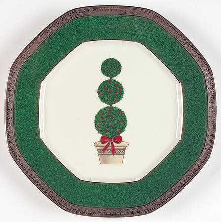 Topiary (Platinum, Green Band Plates) Octagonal Luncheon Plate