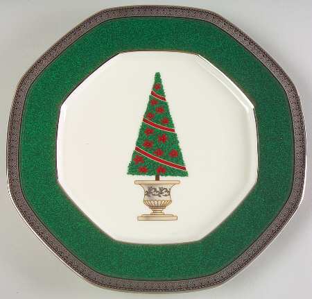 Topiary (Platinum, Green Band Plates) Octagonal Luncheon Plate