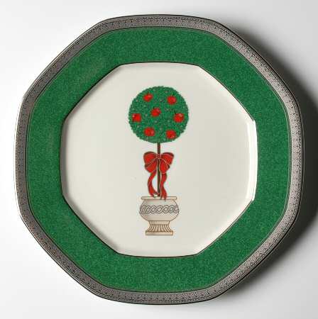 Topiary (Platinum, Green Band Plates) Octagonal Luncheon Plate