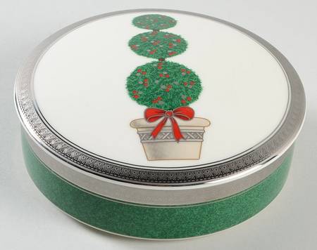 Topiary (Platinum, Green Band Plates) 5" Round Box & Lid
