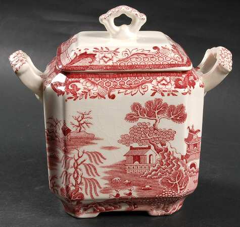Willow Red Square Fan Sugar Bowl & Lid