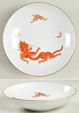 Ming Dragon Red (Ornate, No Band Border) Coupe Soup Bowl