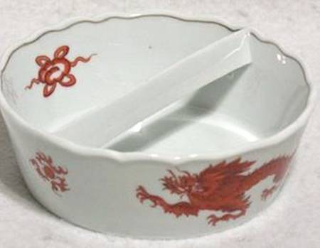 Ming Dragon Red (Ornate, No Band Border) Butter Dish w/Divider