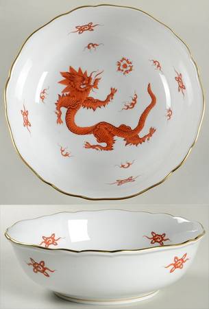 Ming Dragon Red (Ornate, No Band Border) 8" Round Serving Bowl