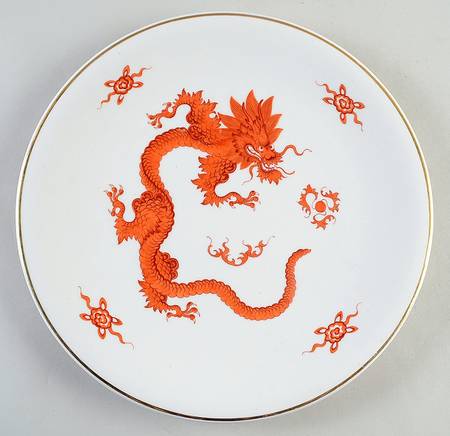 Ming Dragon Red (Ornate, No Band Border) Cake Plate