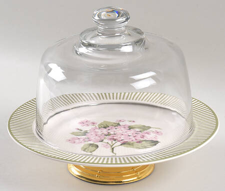 Hydrangea 6 1/2"-7 1/2" Footed Cheese Plate w/ Glass Dome HC