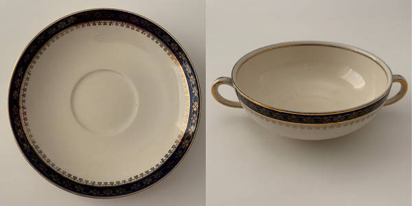 Bleu De Roi 9 Flat Cream Soup Bowl & Saucer Set