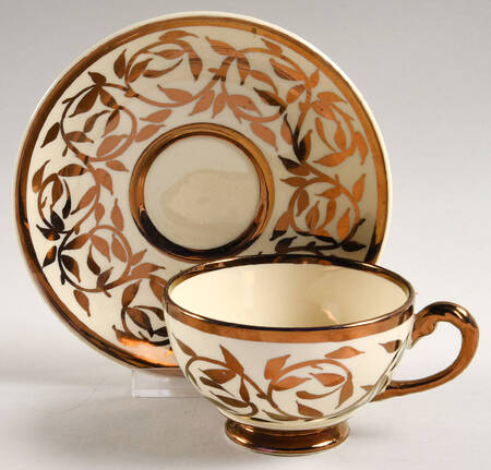 Old Lustre Ware Copper Footed Cup & Saucer Set