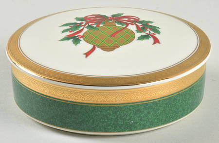 Holly Ornament (Gold) 5" Round Box & Lid