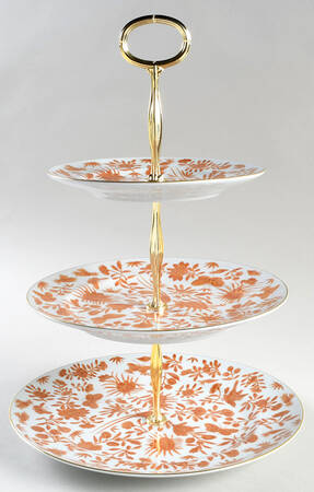 Sacred Bird & Butterfly (2004, Gold Accents) 13 7/8"-14 1/4" 3-Tiered Serving Tray(DP,SP,BB) HC