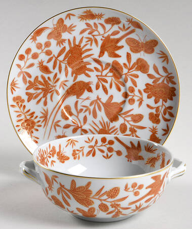 Sacred Bird & Butterfly (2004, Gold Accents) Flat Cream Soup Bowl & Saucer Set