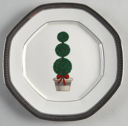 Topiary (Platinum, No Color Band) Octagonal Luncheon Plate