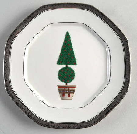 Topiary (Gold, No Color Band) Octagonal Luncheon Plate
