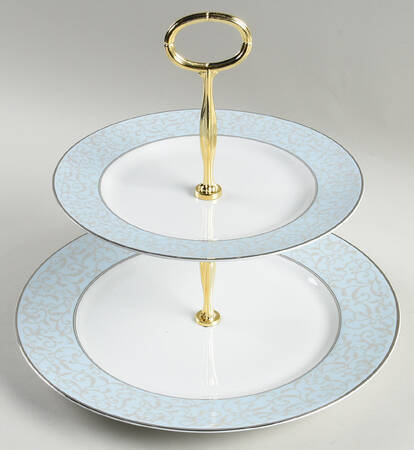 Parchment Blue 6 5/8"-10"  2 Tiered Serving Tray (Dp, Sp) HC