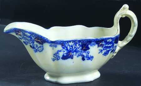 Roseville (Flow Blue, Gold Accent) Gravy Boat