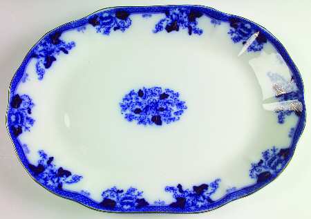Roseville (Flow Blue, Gold Accent) 18" Oval Serving Platter