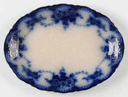 Devon (Flow Blue, Gold Accent and Trim) 12" Oval Serving Platter