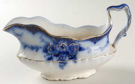 Devon (Flow Blue, Gold Accent and Trim) Gravy Boat