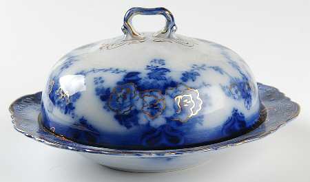 Devon (Flow Blue, Gold Accent and Trim) Round Covered Butter