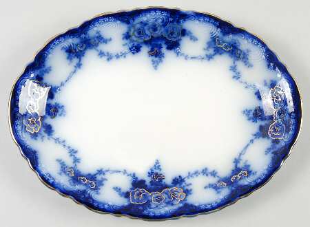 Devon (Flow Blue, Gold Accent and Trim) 10" Oval Serving Platter