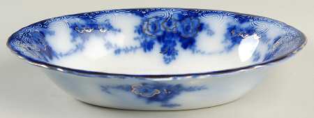 Devon (Flow Blue, Gold Accent and Trim) 8" Oval Vegetable Bowl