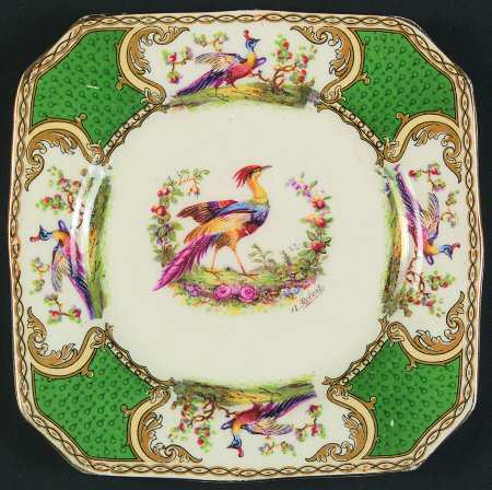 Chelsea Bird Green (No Enamel) Square Bread & Butter Plate