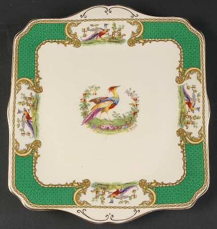 Chelsea Bird Green (No Enamel) Square Handled Cake Plate