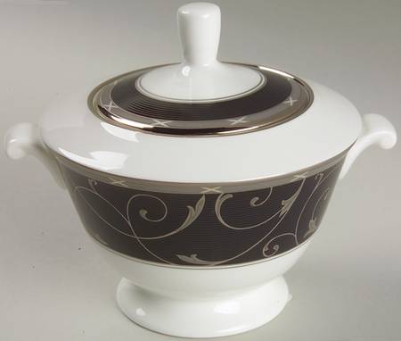 Elegant Scroll Black Sugar Bowl & Lid